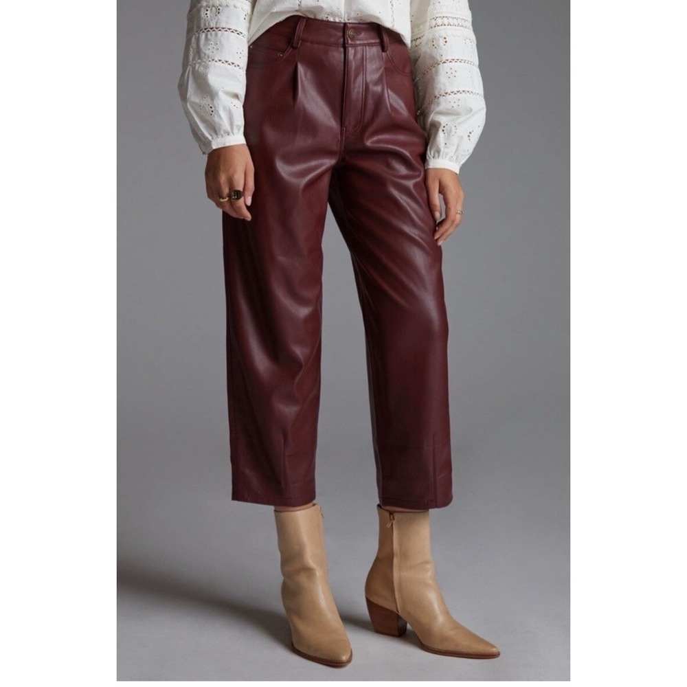 Anthropologie The Breaker Cropped Faux Leather Pants Sz 27 Petite Boho‎ Burgundy